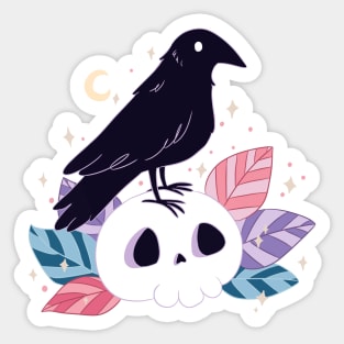 Crow on a skull Sticker